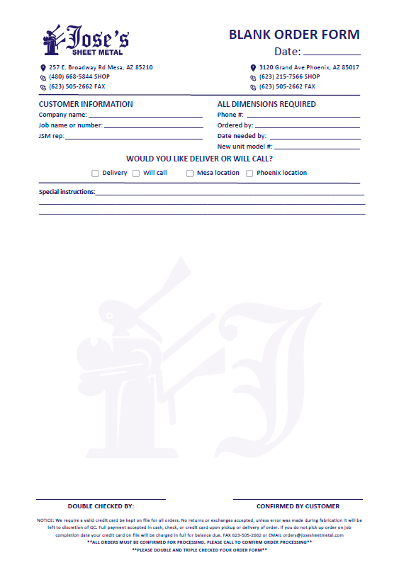 Blank Order Form